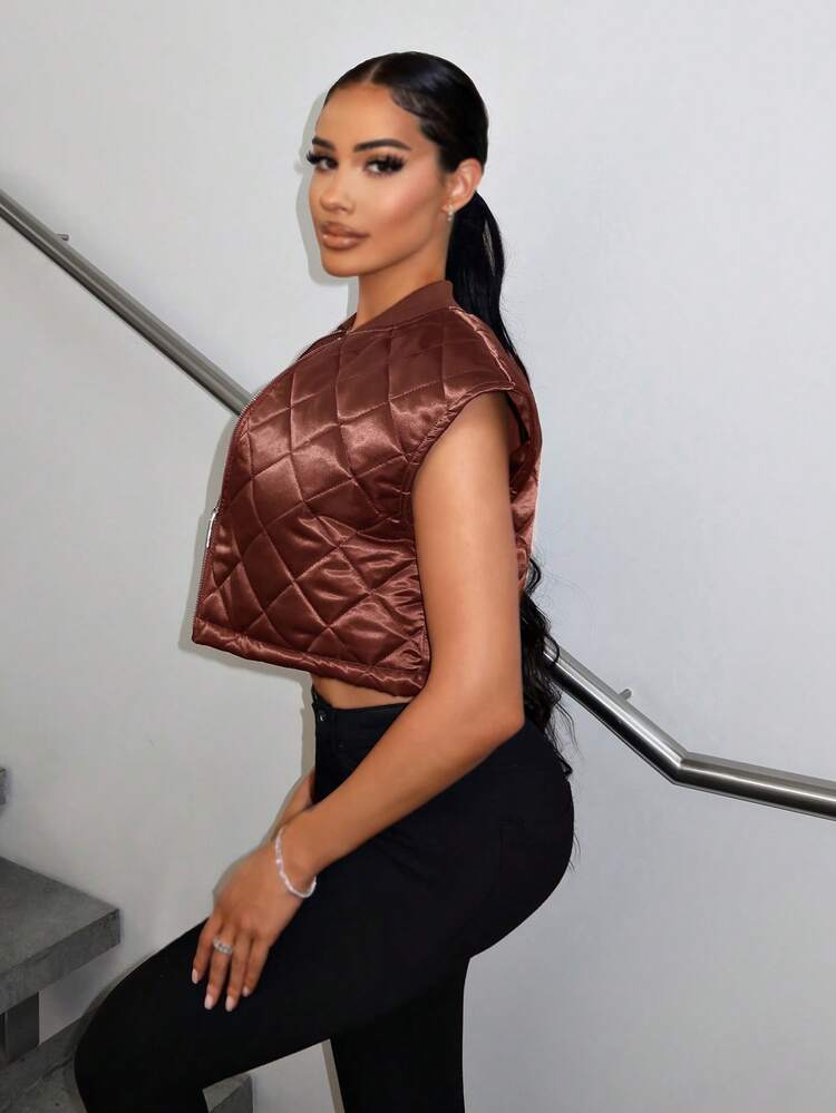 Zip Up Crop Vest Quilted Coat