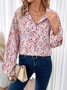 SHEIN Frenchy 小碎花印花燈籠袖襯衫