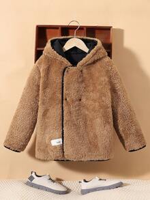 SHEIN 男大童1入組雙口袋加絨內裏連帽絎縫外套 - 黑色 - 查看 8