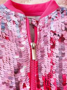 女嬰亮片效果飛行員夾克&半身裙 - 粉色 - 查看 4