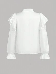 少女荷葉邊喇叭袖襯衫 - 白色 - 查看 2