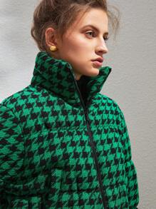 SHEIN Unity Áo khoác đệm có khóa kéo in họa tiết răng sói Quần áo mùa đông - màu xanh lá - Xem 7