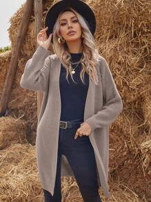 EMERY ROSE Solid Raglan Sleeve Cardigan - Khaki - View 1