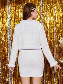 Teen Girl Open Front Jacket & Cami Dress for Christmas - White - View 2