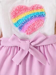 Bimba con stampa cuore con manica a sbuffo Maglietta & con cintura Gonne & Cappello