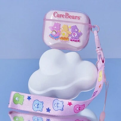 SHEIN X Care Bears 带挂饰的熊图案可爱耳机盒，礼物