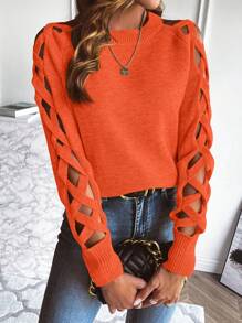 SHEIN LUNE Cut Out Raglan Sleeve Crisscross Sweater - Orange - View 1