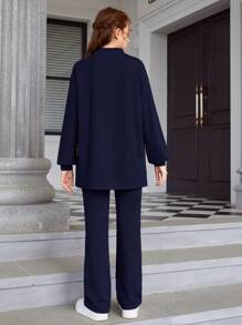 SHEIN Leap Crew Áo phông & quần trễ vai kiểu teen Girl Patched Mock Neck Drop - Màu xanh hải quân - Xem 2