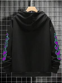 Manfinity EMRG Nam Plus Slogan & In Lửa Dây rút Hoodie - màu đen - Xem 2