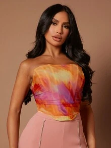 SHEIN SXY Tie Dye Ruched Tube Top - Multicolor - View 3