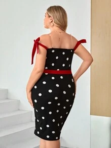 SHEIN Privé Plus Polka Dot Print Off Shoulder Dress - Black and White - View 2