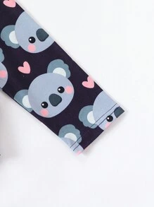 Tween Girl Koala Print Contrast Binding Tee & Pants PJ Set - Multicolor - View 4