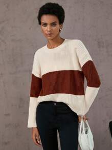 Aveloria Colorblock Drop Shoulder Ribbed Knit Sweater Knit Pullover Fall Winter Outfit