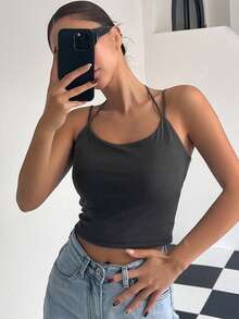 DAZY Top de tirantes crop unicolor - Gris Oscuro - Ver 6