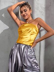 Aveloria Solid Ruched Tube Top - Yellow - View 6