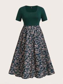 EMERY ROSE Váy chữ A in hoa nhỏ xinh cho nữ, trang phục mùa hè - Màu xanh lá cây đậm - Xem 1