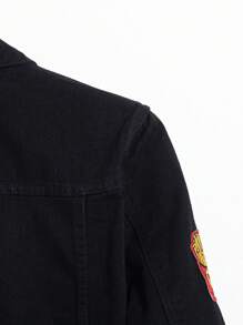 Manfinity Homme Men 1Pc Patched Detail Denim Jacket, Dark Cotton Black Jacket For Party & Grunge Rapper, Fall - Black - View 8