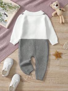 Baby Boy Two Tone Bow Front 2 In 1 Knit Jumpsuit - Multicolor - View 2