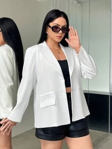 SHEIN Privé Hơn Cổ áo Chi tiết về Flap Áo vest - trắng - Xem 4