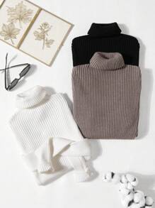 Chiquease 3pcs Turtle Neck Ribbed Knit Sweater - Multicolor - View 1