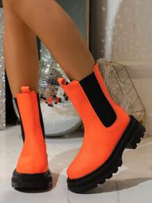 Giày cao đến bắp chân đế dày phong cách Chelsea thời trang cho nữ có dây thun co giãn và dây kéo sau lưng - Cam - trái cam - Xem 4