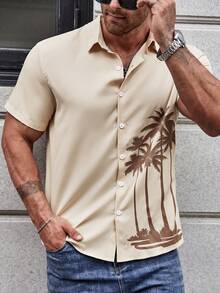 Manfinity RSRT Men Plus Coconut Tree Print Shirt - Khaki - View 3