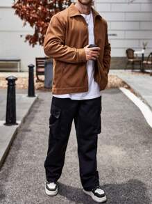 Manfinity Homme Áo khoác nam Plus Zip Up rắn - màu nâu - Xem 7