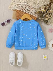 SHEIN 女嬰牛和字母圖案運動衫 - 藍色 - 查看 2