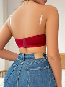 Solid Buckle Detail Bralette - Burgundy - View 2