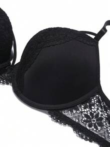 Floral Lace Harness Bra - Black - View 3