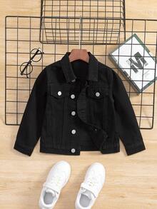 男小童標語和小熊印花牛仔夾克 - 黑色 - 查看 2