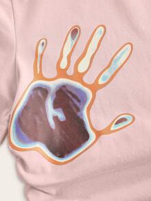 SHEIN EZwear Hand Print Ruched Crop Tee - Pink - View 3