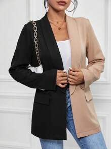 SHEIN LUNE Blazer hai tông màu có cổ mở phía trước - Nhiều màu - Xem 4