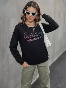 SHEIN Unity Letter Graphic Sweatshirt Pullover Fall Outfit - Black - View 6