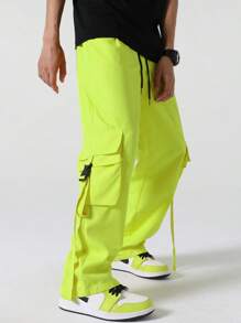 Manfinity Hypemode Men Flap Pocket Side Loose Cargo Pants, For Fall - Mint Green - View 4