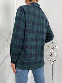 SHEIN Unity 格紋印花前紐扣襯衫 - 綠色 - 查看 2