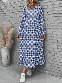 SHEIN LUNE 滿版印花隱藏口袋洋裝