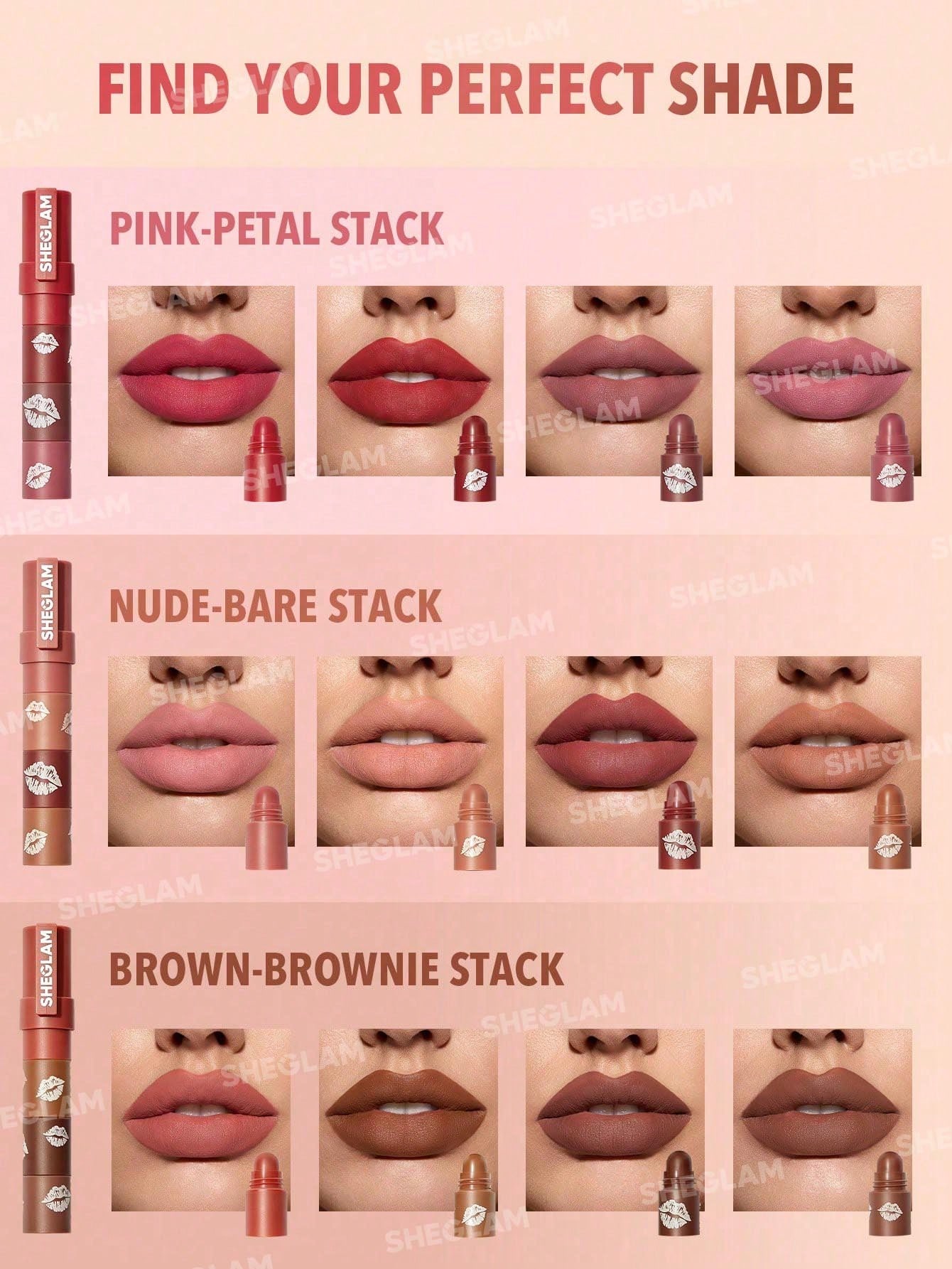 SHEGLAM مجموعة أحمر الشفاه Mega Lip Stacks-Nude-Ba...