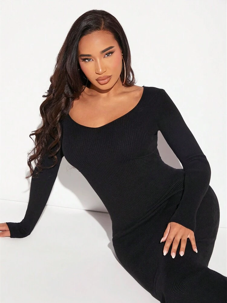 Solid Sweetheart Neck Mermaid Hem Sweater Dress