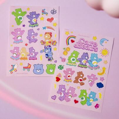SHEIN X Care Bears Bộ 2 miếng dán hình gấu trái tim cầu vồng, gấu Love-A-Lot, gấu Funshine, gấu, gấu Friend, quà tặng