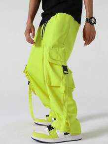 Manfinity Hypemode Men Flap Pocket Side Loose Cargo Pants, For Fall - Mint Green - View 3