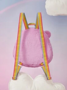 SHEIN X Care Bears 粉色毛绒啦啦队熊设计背包、礼物、学校背包 - 粉色 - 查看 4
