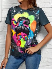 SHEIN LUNE Figure Graphic Tee Graphic T Shirt - Multicolor - View 5