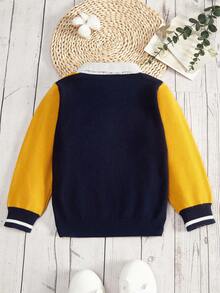 小男孩兩色條紋毛衣 - 芥末黃 - 查看 2