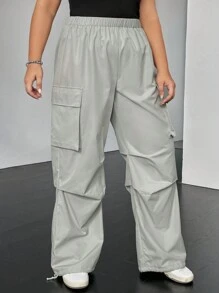 SHEIN EZwear Plus Flap Pocket Side Cargo Pants - Grey - View 1
