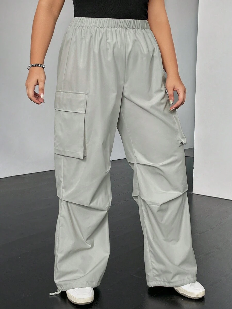 SHEIN EZwear Plus Flap Pocket Side Cargo Pants - Grey - View 1