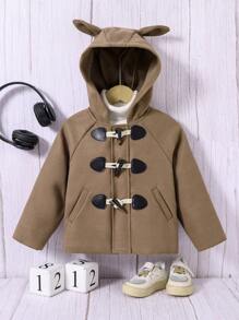 Young Boy 3D Ear Design Hooded Duffle Button Overcoat - Coffee Brown - View 1