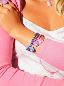 SHEIN X Care Bears 3pcs/set Cute 3d Beaded Bracelets - Multicolor - View 2