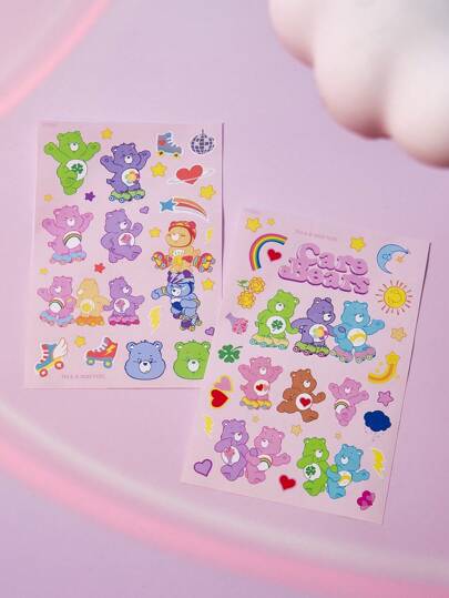 SHEIN X Care Bears 2 件彩虹心熊贴纸套装，Love-A-Lot 熊，Funshine 熊，熊，朋友熊，礼物
