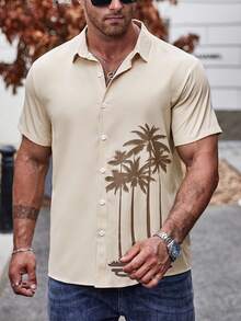 Manfinity RSRT Men Plus Coconut Tree Print Shirt - Khaki - View 6